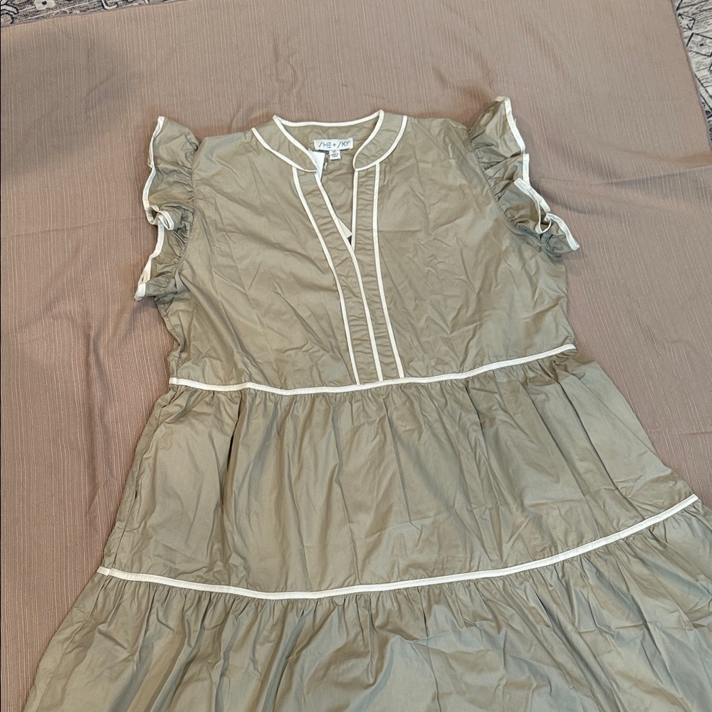She + Sky Ruffle Sleeve Dress - Tan - Picture 2 of 10